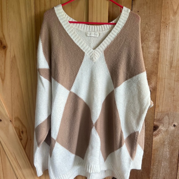 Checker Off-The-Shoulder Sweater - Picture 1 of 3